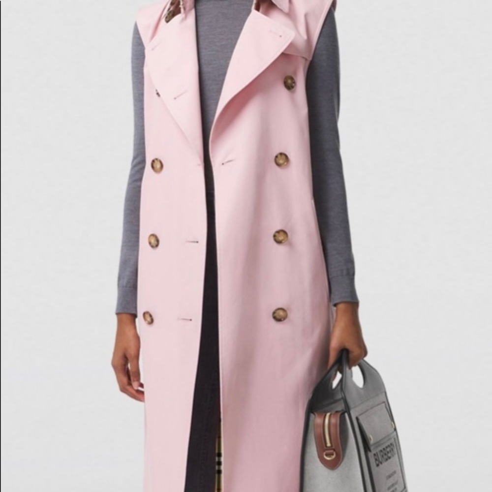 BURBERRY Sleeveless Cotton Gabardine Trench Coat Pink